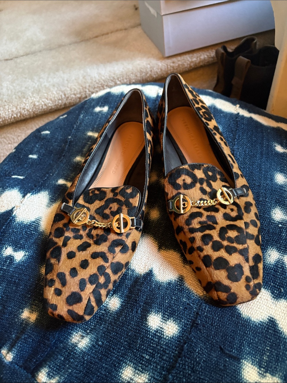 Veronica Beard Leopard-Print Loafers with Gold Chain